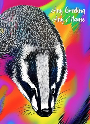 Personalised Badger Animal Colourful Abstract Art Greeting Card (Birthday, Fathers Day, Any Occasion)