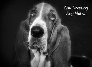 Personalised Basset Hound Black and White Art Greeting Card (Birthday, Christmas, Any Occasion)