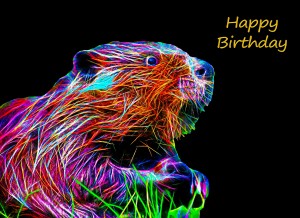 Beaver Neon Art Birthday Card