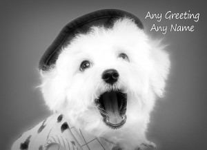 Personalised Bichon Frise Black and White Art Greeting Card (Birthday, Christmas, Any Occasion)