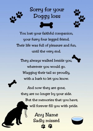 Personalised Sympathy Doggy Loss Card (Blue)