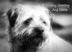 Personalised Border Terrier Black and White Art Greeting Card (Birthday, Christmas, Any Occasion)