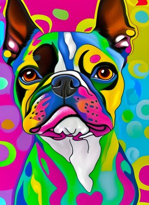 Boston Terrier Dog Colourful Abstract Art Blank Greeting Card