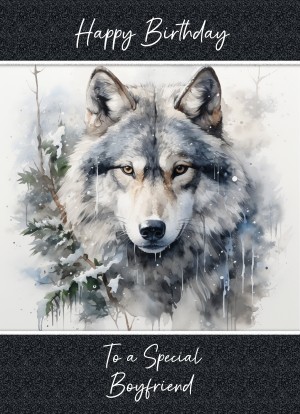 Birthday Card For Boyfriend (Fantasy Wolf Art, Design 2)