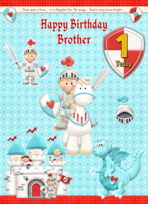 Kids 1st Birthday Hero Knight Cartoon Card for Brother