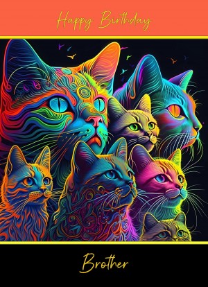 Birthday Card For Brother (Colourful Cat Art, Design 2)