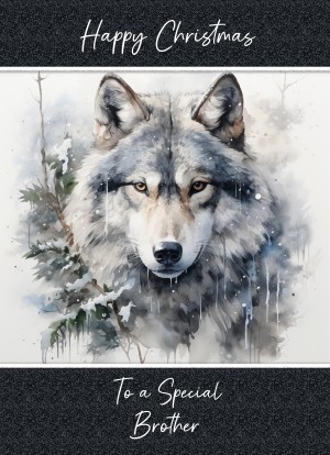Christmas Card For Brother (Fantasy Wolf Art, Design 2)