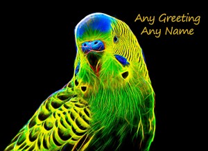 Personalised Budgie Neon Art Greeting Card (Birthday, Christmas, Any Occasion)