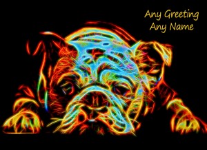 Personalised Bulldog Neon Art Greeting Card (Birthday, Christmas, Any Occasion)