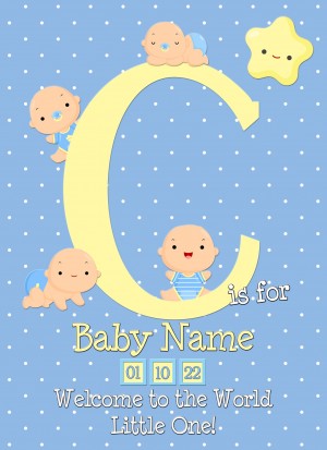 Personalised Baby Boy Birth Greeting Card (Name Starting With 'C')