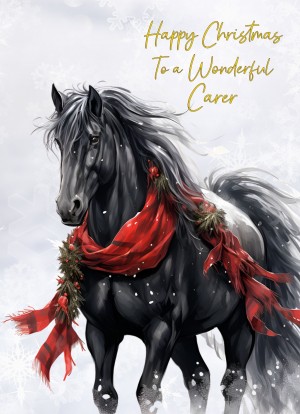 Christmas Card For Carer (Horse Art Black)