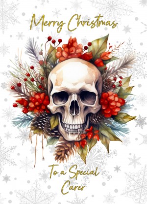 Christmas Card For Carer (Gothic Fantasy Skull Wreath)