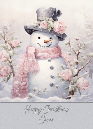 Snowman Art Christmas Card For Carer (Design 1)