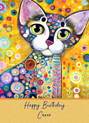 Birthday Card For Carer (Cat Art Painting, Design 2)