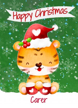 Christmas Card For Carer (Happy Christmas, Tiger)