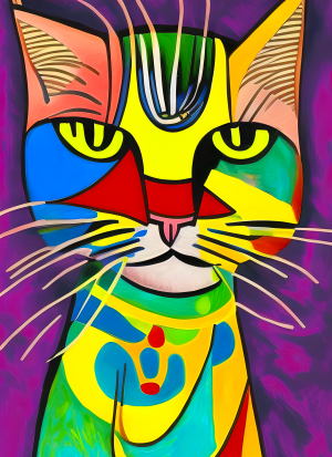 Cat Animal Colourful Abstract Art Blank Greeting Card