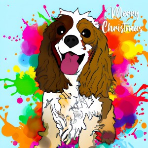 Cocker Spaniel Dog Splash Art Cartoon Square Christmas Card