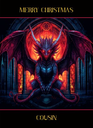 Gothic Fantasy Dragon Christmas Card For Cousin (Design 3)