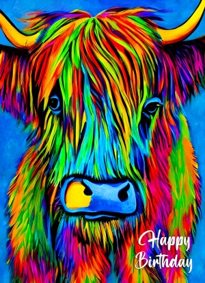 Cow Animal Colourful Abstract Art Birthday Card