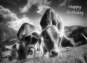 Cow Black and White Birthday Card