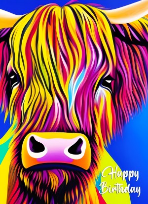 Cow Animal Colourful Abstract Art Birthday Card