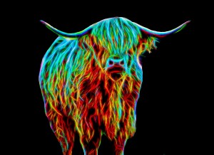 Cow Neon Art Blank Greeting Card