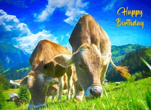Cow Art Birthday Card