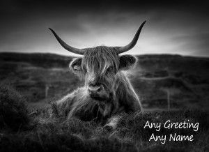 Personalised Cow Black and White Art Greeting Card (Birthday, Christmas, Any Occasion)