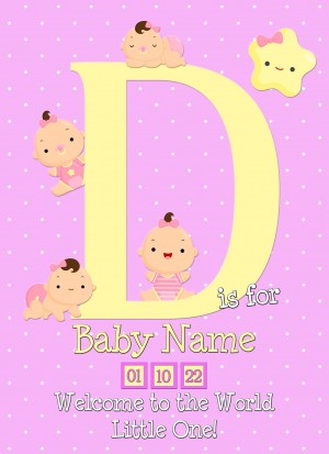 Personalised Baby Girl Birth Greeting Card (Name Starting With 'D')