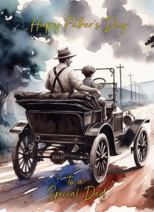 Vintage Classic Car Watercolour Art Fathers Day Card For Dad (Design 1)