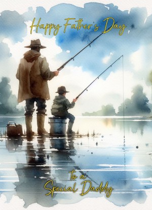 Fishing Father and Child Watercolour Art Fathers Day Card For Daddy (Design 3)