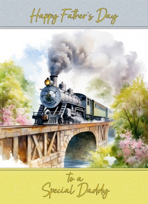 Steam Train Vintage Art Fathers Day Card For Daddy (Design 4)