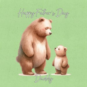 Father and Child Bear Art Square Fathers Day Card For Daddy (Design 2)