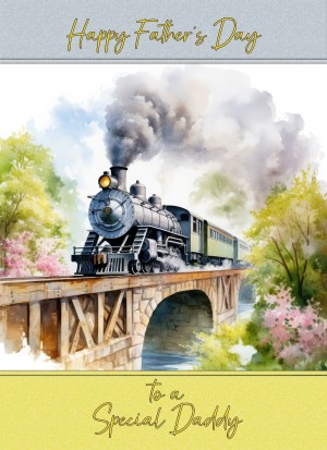 Steam Train Vintage Art Square Fathers Day Card For Daddy (Design 4)