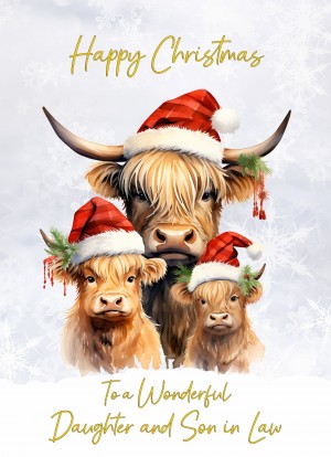 Christmas Card For Daughter and Son in Law (Highland Cow Family Art)