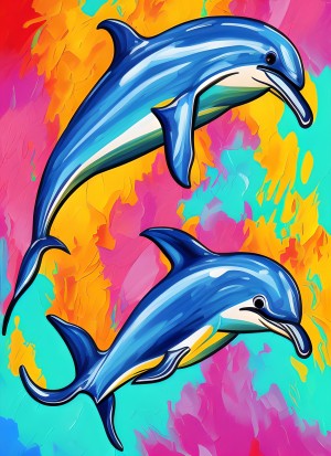 Dolphin Animal Colourful Abstract Art Blank Greeting Card