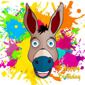 Donkey Splash Art Cartoon Square Birthday Card