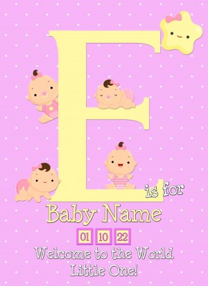 Personalised Baby Girl Birth Greeting Card (Name Starting With 'E')