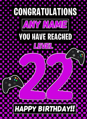 Personalised Level Gamer Birthday Card (Purple, Any Age)