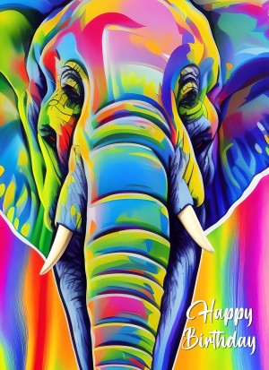 Elephant Animal Colourful Abstract Art Birthday Card