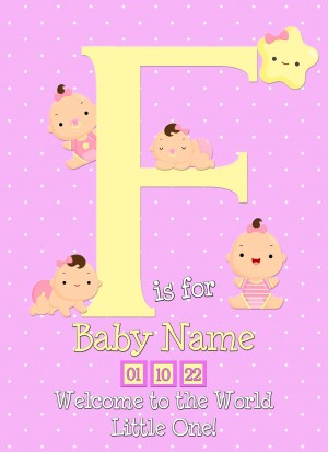 Personalised Baby Girl Birth Greeting Card (Name Starting With 'F')