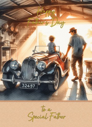 Vintage Classic Car Watercolour Art Fathers Day Card For Father (Design 4)