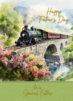 Steam Train Vintage Art Fathers Day Card For Father (Design 1)