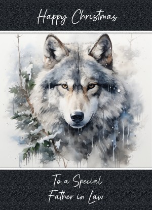 Christmas Card For Father in Law (Fantasy Wolf Art, Design 2)