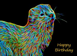 Ferret Neon Art Birthday Card