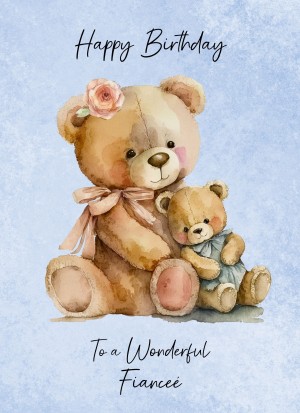 Cuddly Bear Art Birthday Card For Fiancee (Design 2)