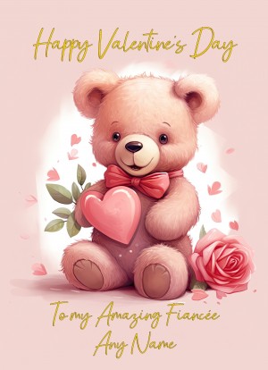 Personalised Valentines Day Card for Fiancee (Cuddly Bear, Design 4)
