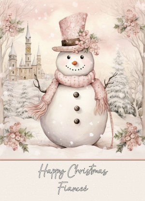 Snowman Art Christmas Card For Fiancee (Design 2)