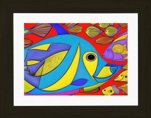 Fish Animal Picture Framed Colourful Abstract Art (30cm x 25cm Black Frame)