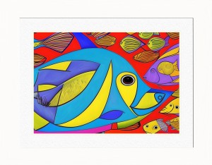Fish Animal Picture Framed Colourful Abstract Art (A4 White Frame)